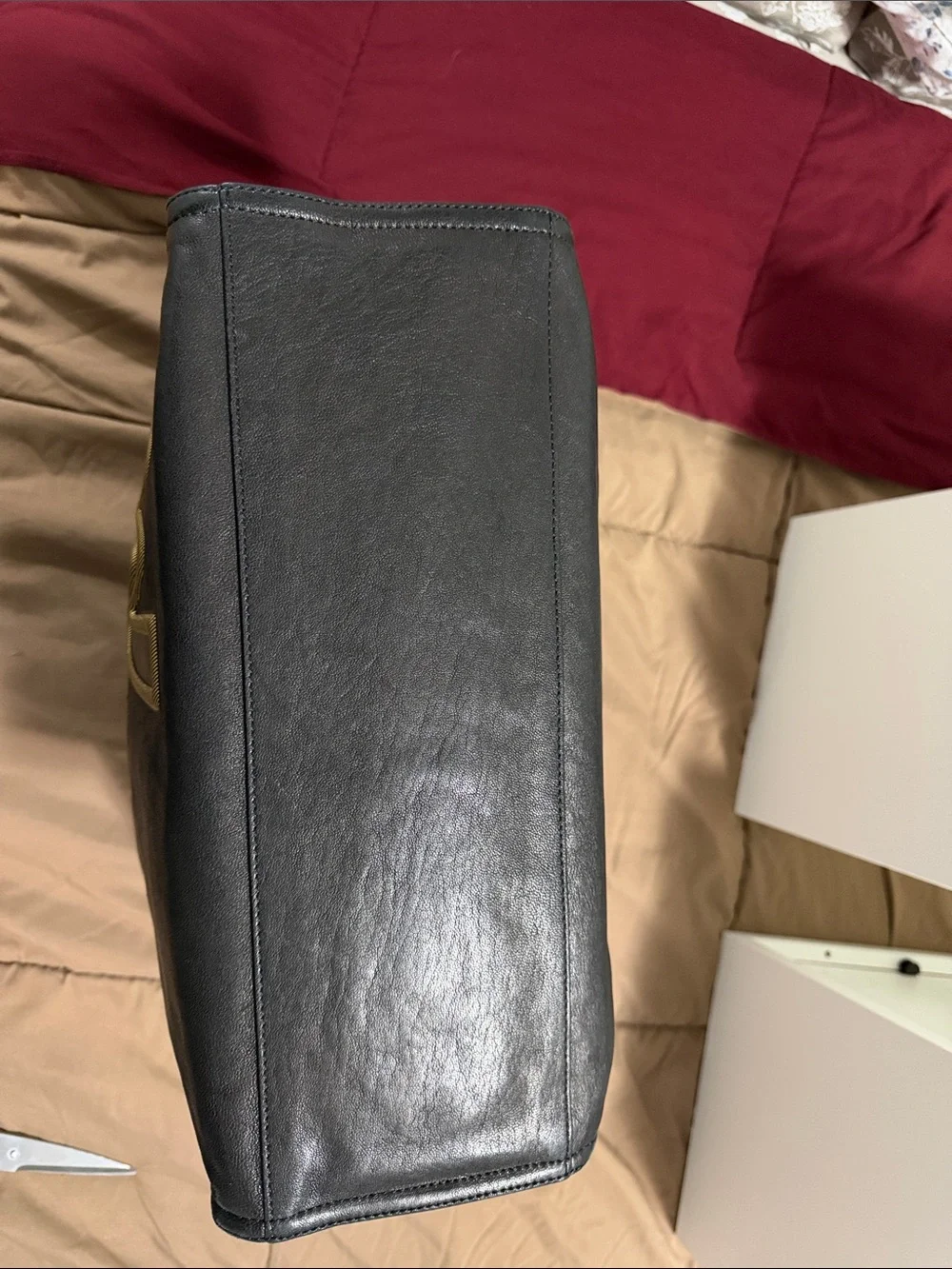 MCM Black Leather Tote with Gold Aren Logo Accent